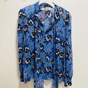 Diane von Furstenberg Lanie Floral Button-Front Tie-Neck Blouse Size 8 NWOT